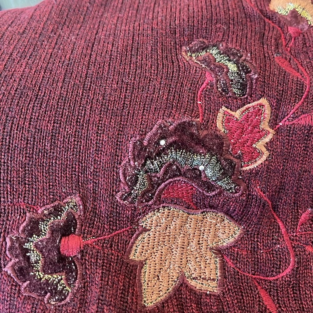 Vintage Burgundy 3/4 sleeve Sweater/Cardigan Button up w/beads & embroidery - Picture 13 of 15